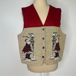 Vintage Karen Scott Santa Claus Christmas Embroidery Vest Large